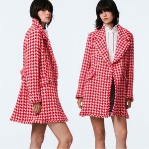 Zara Houndstooth Tweed Double-Breasted Coat